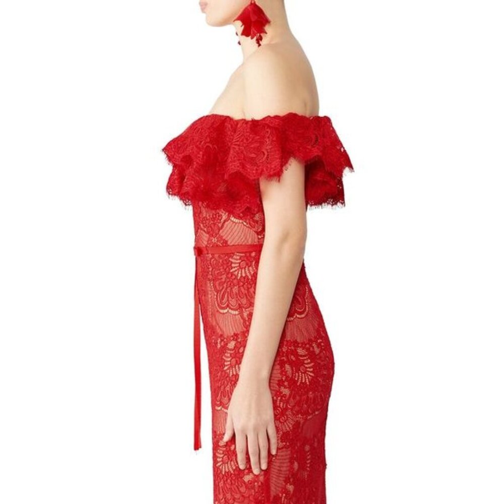 Line & Dot Molly Crochet Lace Red Off Shoulder Dress Medium